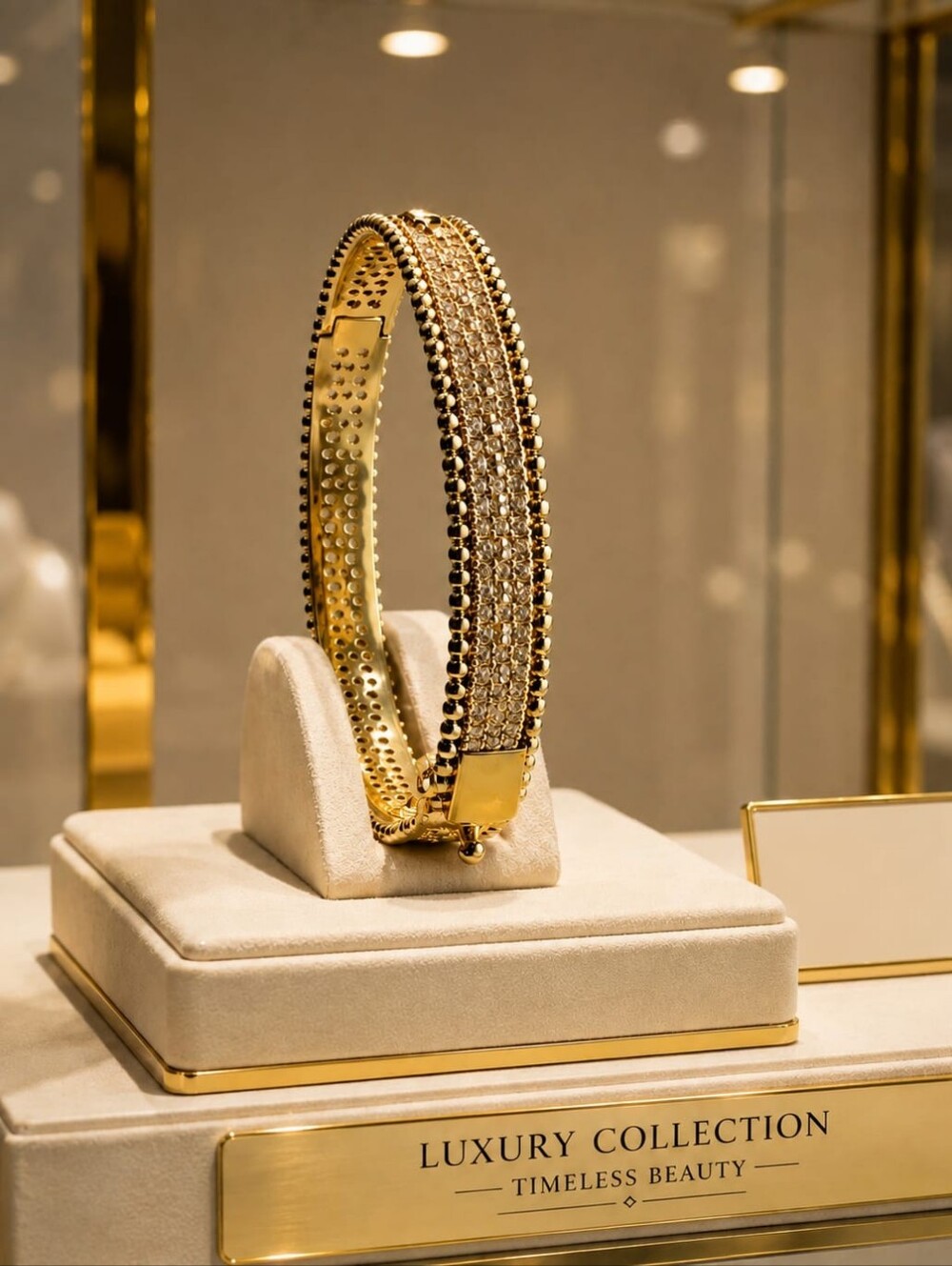 Elegant Gold Crystal Pavé Bangle Bracelet - Picture 2 of 4